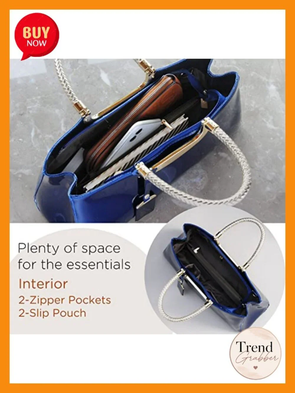 Glossy Faux Patent Leather Structured Shoulder Satchel Evening Party Handbag